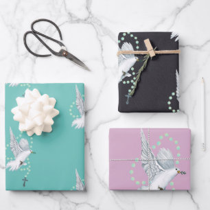 Feuille De Papier Cadeau Dove blanche avec Rosaire