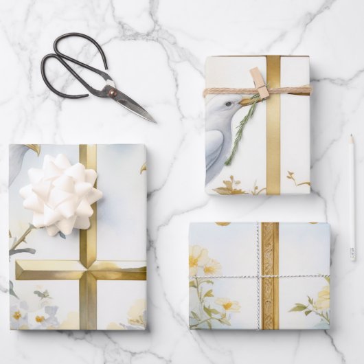 Feuille De Papier Cadeau Doves et croix sacrées (Recto)