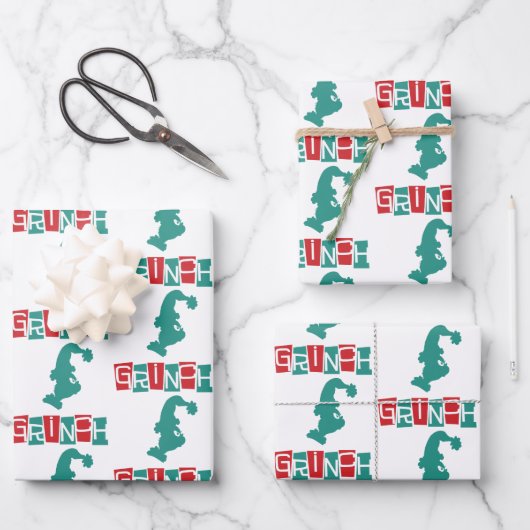 Feuille De Papier Cadeau Dr Seuss | Grinch - Rouge et Vert (Recto)