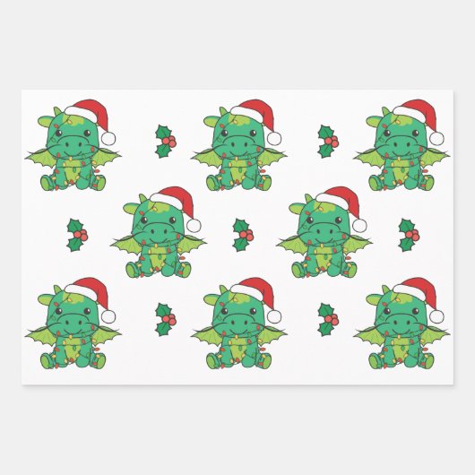 Feuille De Papier Cadeau Dragon Christmas Winter Animaux Vacances Dragons (Devant 2)