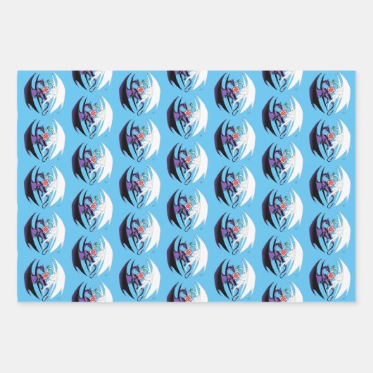 Feuille De Papier Cadeau Dragon Love Heart Blue (Devant)