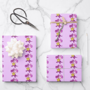 Feuille De Papier Cadeau Dragon Violet Avec Cupcake Et Ballons  