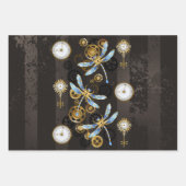 Feuille De Papier Cadeau Dragonflies de Steampunk sur arrière - plan rayé b (Devant)