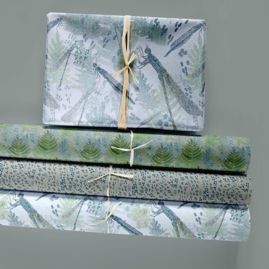 Feuille De Papier Cadeau Dragonflies Floral Blue Trio Découpage
