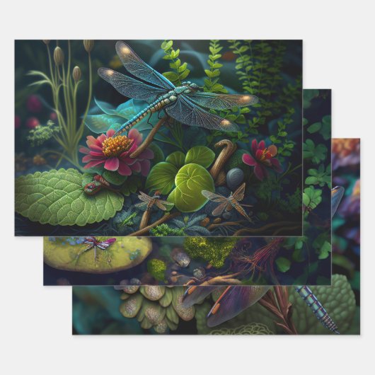 Feuille De Papier Cadeau Dragonflies in Colorful Gardens Découpage (Lot)