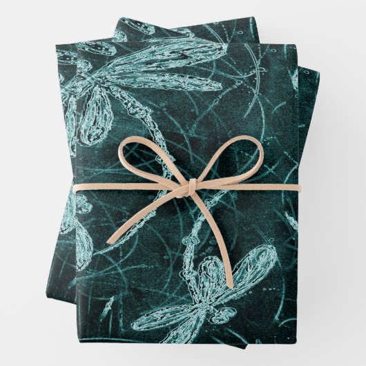 Feuille De Papier Cadeau Dragonfly Disco Midnight Blue (En situation)