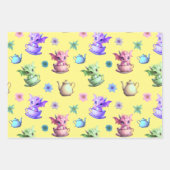 Feuille De Papier Cadeau Dragons de thé avec théières et fleurs (Devant)
