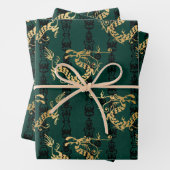 Feuille De Papier Cadeau Dragons d'or sur Green (En situation)