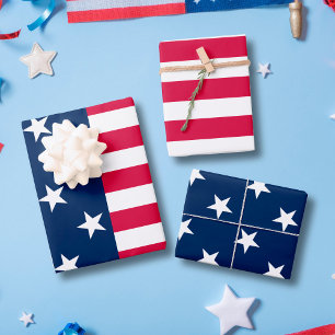 Feuille De Papier Cadeau Drapeau américain patriotique étoiles et rayures a