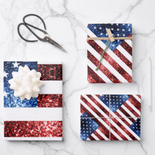 Feuille De Papier Cadeau Drapeau américain rouge bleu étincelles parties sc