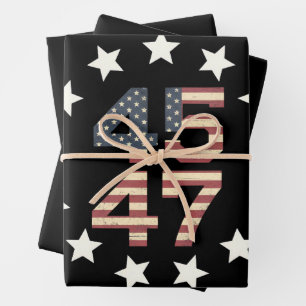 Feuille De Papier Cadeau Drapeau américain vintage Trump 45 47 étoiles USA