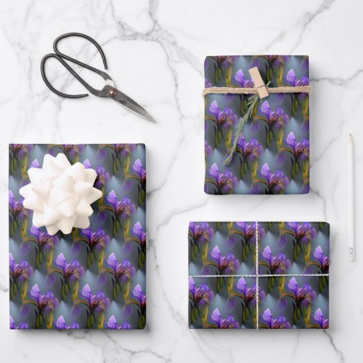 Feuille De Papier Cadeau Drapeau bleu Iris Fleur Nature Motif d'art (Recto)