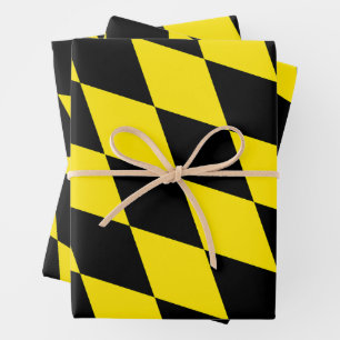 Feuille De Papier Cadeau Drapeau diamant de Bavière noire et jaune Motif