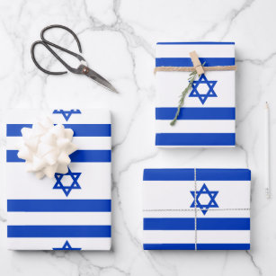 Feuille De Papier Cadeau Drapeau Israël bleu et blanc Étoile de David motif