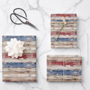Feuille De Papier Cadeau Drapeau rustique USA patriotique bleu et rouge vie