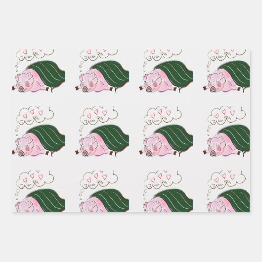 Feuille De Papier Cadeau Dreaming Pig in a Blanket Wrapper Paper Sheet Set (Devant)