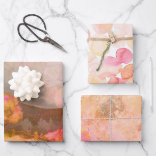 Feuille De Papier Cadeau Dreamy Rose Orange Aquarelles Trio