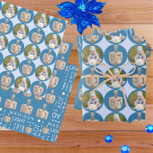 Feuille De Papier Cadeau Dreidel Rustic Oak Cute Blue Photo Hanoukka