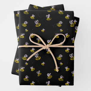 Feuille De Papier Cadeau Drôle amusant bourde abeilles sur noir