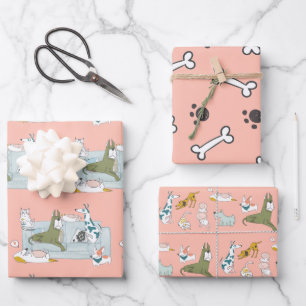 Feuille De Papier Cadeau Drôle Chien et chat Animaux de compagnie Caricatur