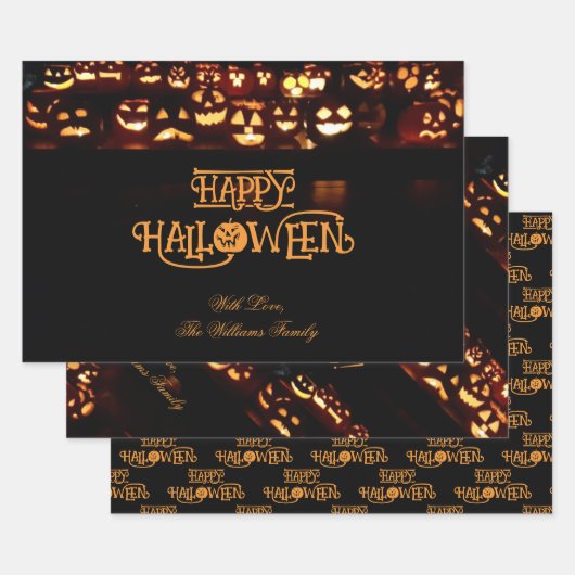 Feuille De Papier Cadeau Drôle Jack o'Lantern Citrouilles Happy Halloween (Lot)