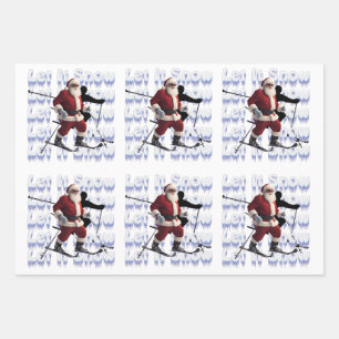 Feuille De Papier Cadeau Drôle mignon Père Noël sur Ski Laisser la citation