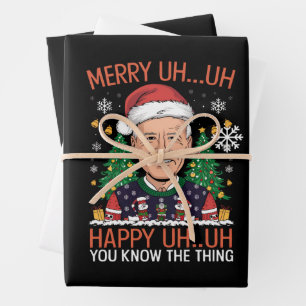 Feuille De Papier Cadeau Drôle Père Noël Joe Biden Joyeux Euh Noël laid