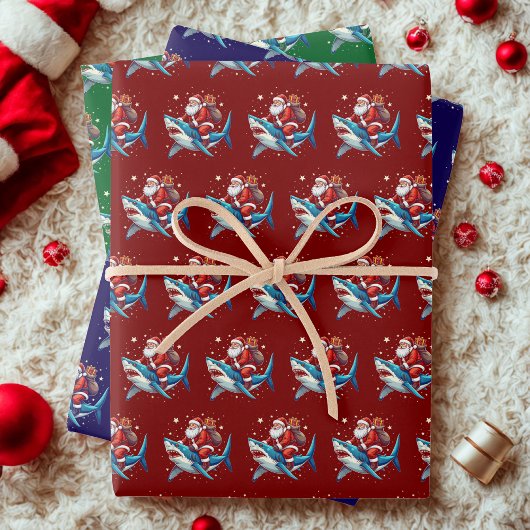 Feuille De Papier Cadeau Drôle Père Noël Shark Cadeau Envelopper Ocean Love