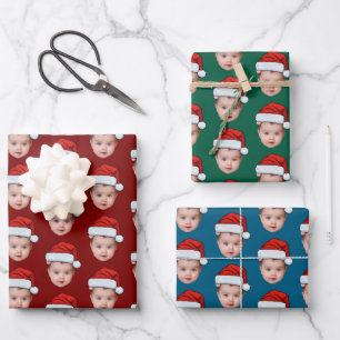 Feuille De Papier Cadeau Drôle personnalisé bébé visage photo Père Noël Hea