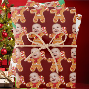 Feuille De Papier Cadeau Drôle Personnalisé Photo Gingerbread Xmas bébé