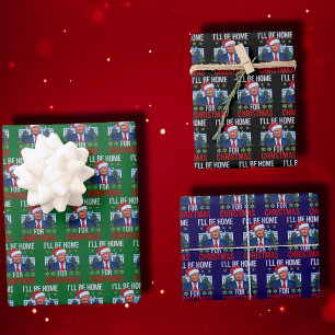 Feuille De Papier Cadeau Drôle Trump Je serai à la maison pour Noël laid