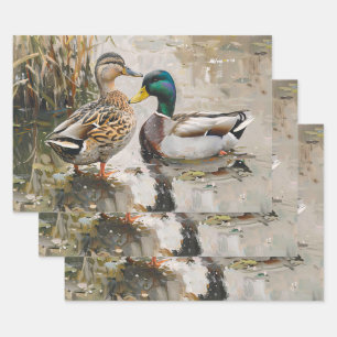 Feuille De Papier Cadeau Duck et Mallard Faune Peinture Découpage