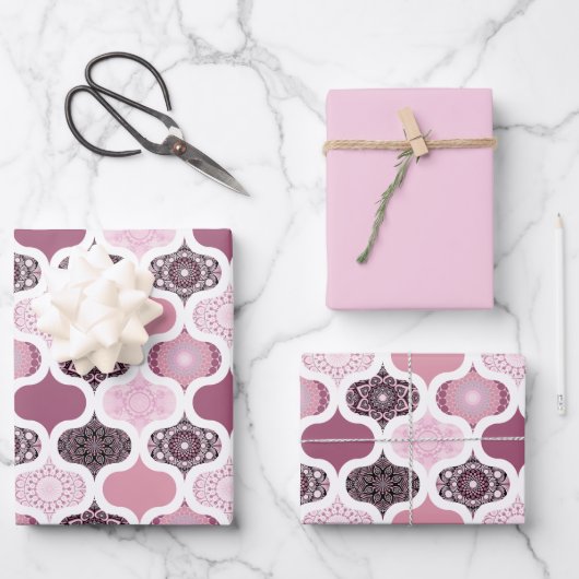 Feuille De Papier Cadeau Dusky Rose Dot Mandalas Ogee Patchwork (Recto)