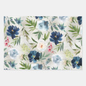 Feuille De Papier Cadeau Dusty Blue & Navy Peony Floral Green Garden (Devant)
