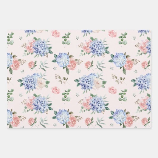 Feuille De Papier Cadeau Dusty Blue Pastel Pink hydrangeas Mariage