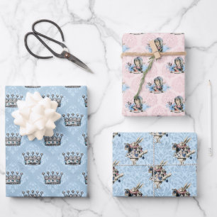 Feuille De Papier Cadeau Dusty Blue & Pink Alice in Wonderland Baby shower