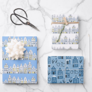 Feuille De Papier Cadeau Dutch Houses Vélos Tulips Amsterdam Variété Pack