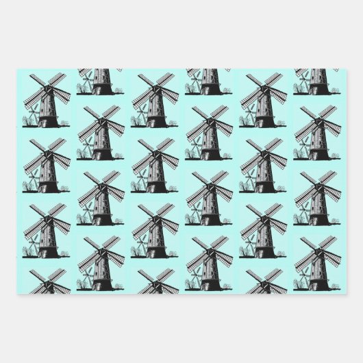 Feuille De Papier Cadeau Dutch Windmills Design (Devant 3)