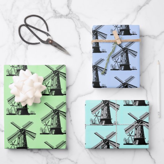 Feuille De Papier Cadeau Dutch Windmills Design (Recto)