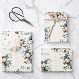 Feuille De Papier Cadeau Easter Birds & Pastel Eggs Watercolor Floral