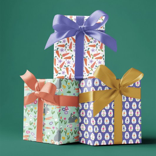 Feuille De Papier Cadeau Easter Eggs Bunnies & Carrots Easter Patterns