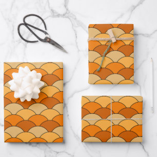 Feuille De Papier Cadeau Écailés de dragon, éventails, vagues, Seigaiha, or