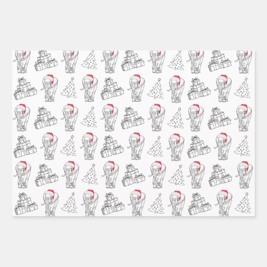 Feuille De Papier Cadeau Échange Cadeau Eléphant Blanc Main dessinée Noël (Devant 2)