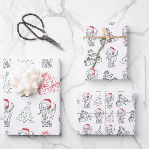 Feuille De Papier Cadeau Échange Cadeau Eléphant Blanc Main dessinée Noël