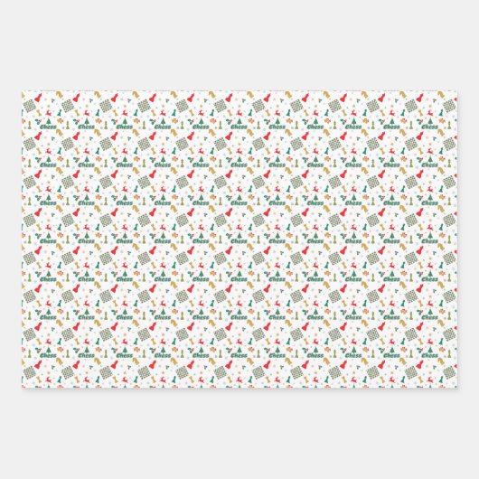 Feuille De Papier Cadeau Échecs de Noël - Pièces, Arbre, Holly, Rennes (Devant)