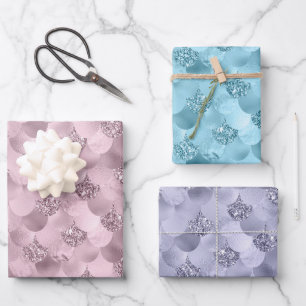 Feuille De Papier Cadeau Échelles de sirène Pastels Feminine Rose Bleu Ve