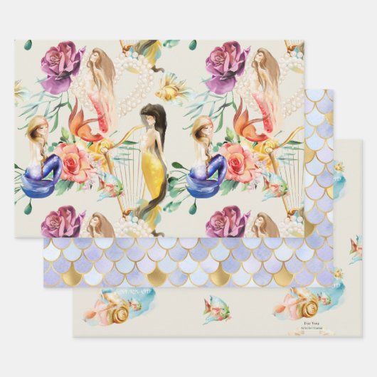 Feuille De Papier Cadeau Échelles Mermaid & Sirène Dreamy personnalisées (Lot)