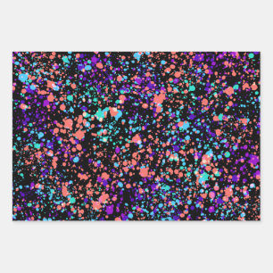 Feuille De Papier Cadeau éclaboussures de peinture  corail vert violet sur 