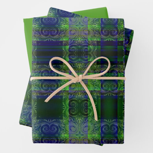 Feuille De Papier Cadeau Éclairage bleu/vert (En situation)