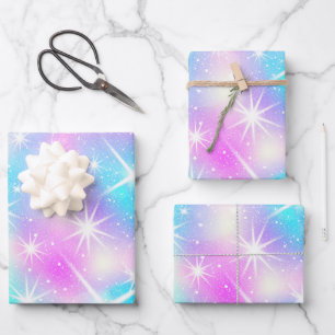 Feuille De Papier Cadeau Éclat rose et bleu Iridescente